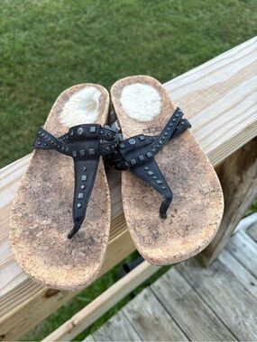 Women’s UGG Black Studded Cork-Style Thong Sandals